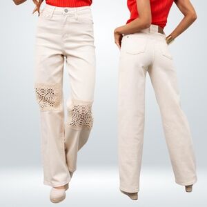 Judy Blue Crochet Knee Straight Leg Jeans Decorative Embellishments Size 11/30